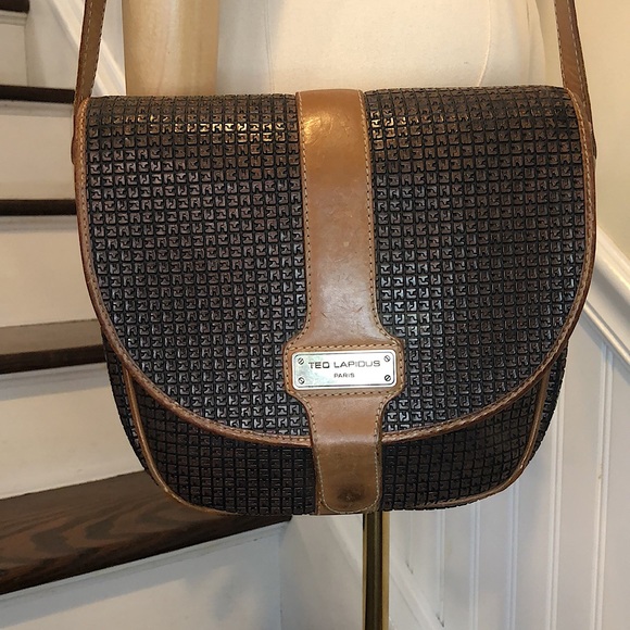 TED LAPIDUS Paris Monogram Embossed Vinyl Leather Crossbody Messenger Bag RARE - Picture 15 of 17